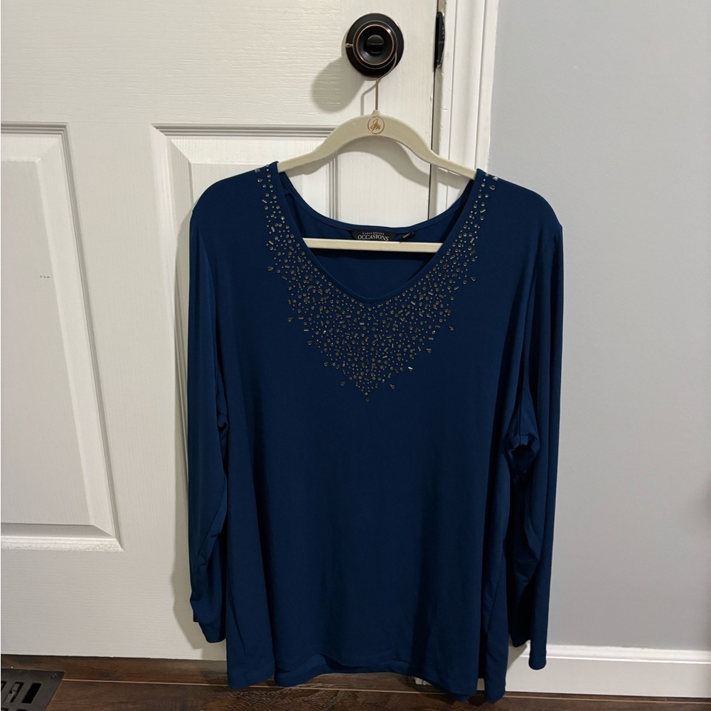 Susan Graver Navy Embellished Blouse size 2x